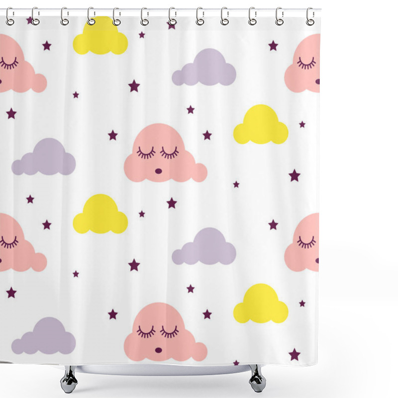 Personality  Sleepy Clouds Girlish Seamless Vector Pattern. Shower Curtains