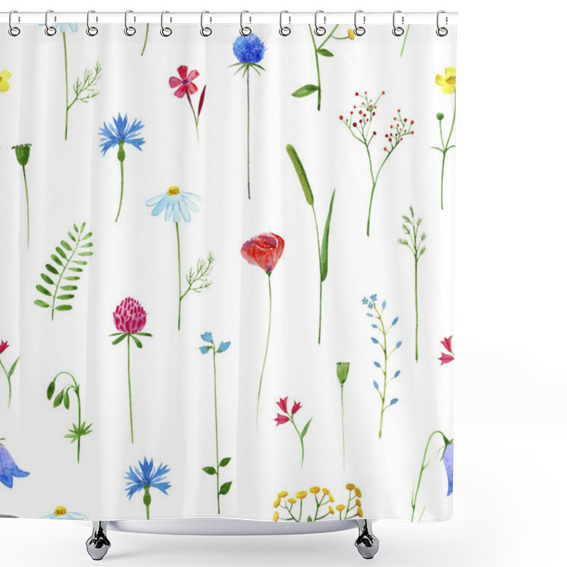 Personality  Floral Seamless Pattern With Meadow Flowers. Shower Curtains