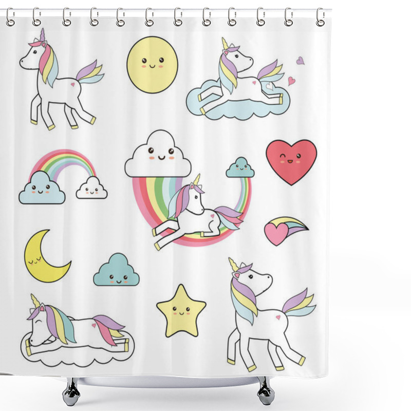 Personality  Cute Vector With Unicorn Elements - Kawaii Style Shower Curtains