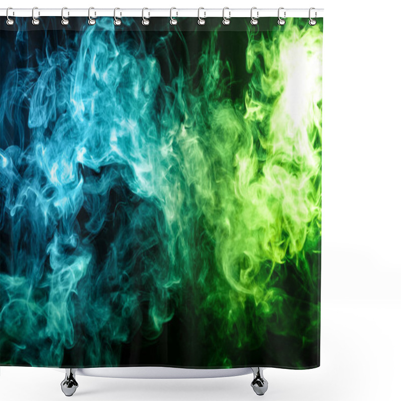 Personality  Blue And Green Bomb Smoke On Black Isolated  Background  Shower Curtains