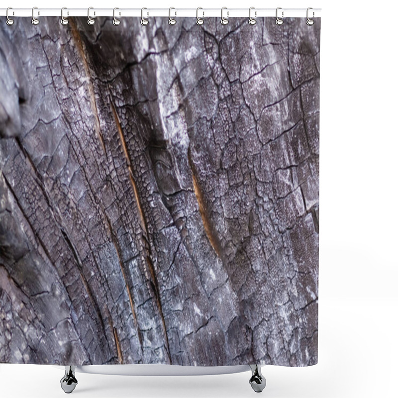 Personality  Close-up View Of Old Dark Burned Wooden Background Shower Curtains