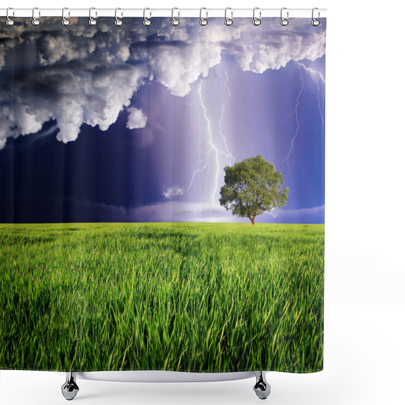 Personality  Lightning In Green Meadow. Shower Curtains