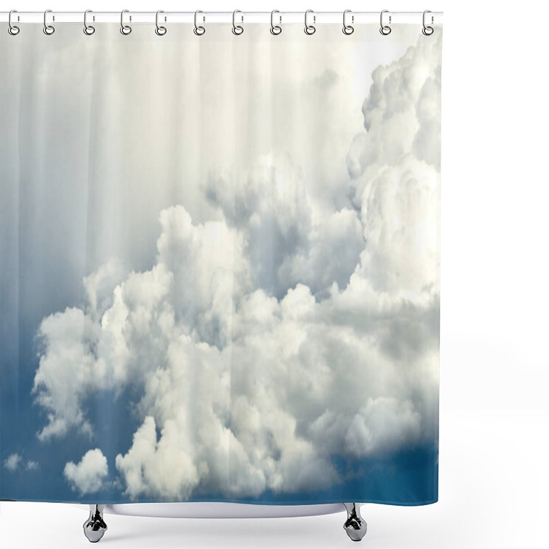 Personality  White Porous Clouds On The Blue Sky, Cloudy Landscape. Shower Curtains