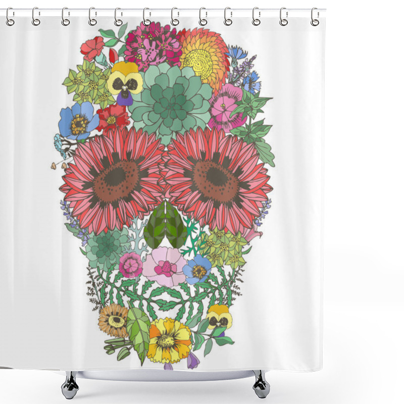 Personality  Human Skull Made Of Flowers. Shower Curtains