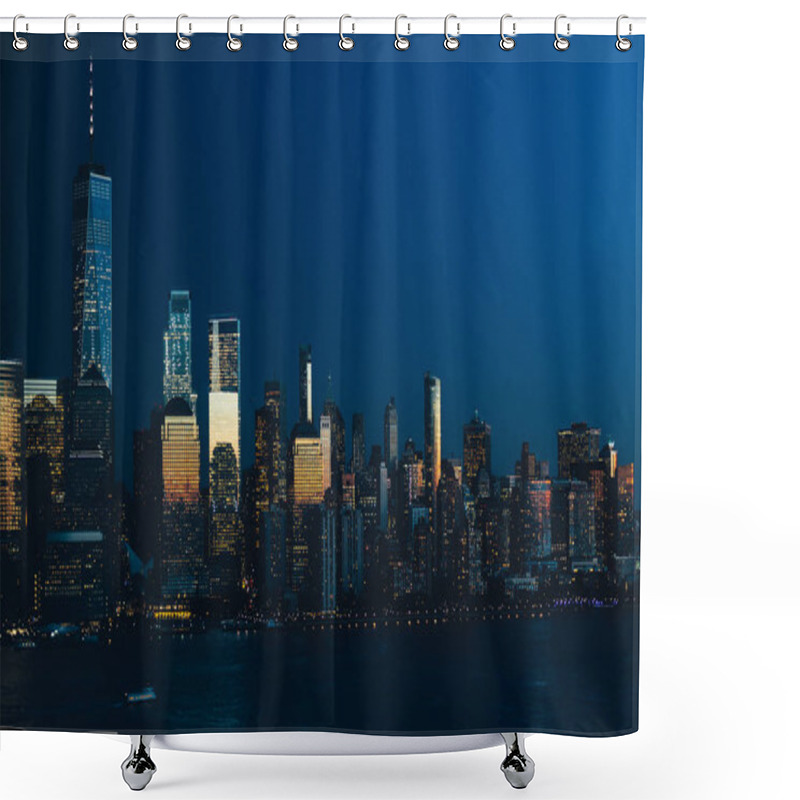 Personality  New York City Skyline And Downtown Manhattan From Jersey City During Night Shower Curtains