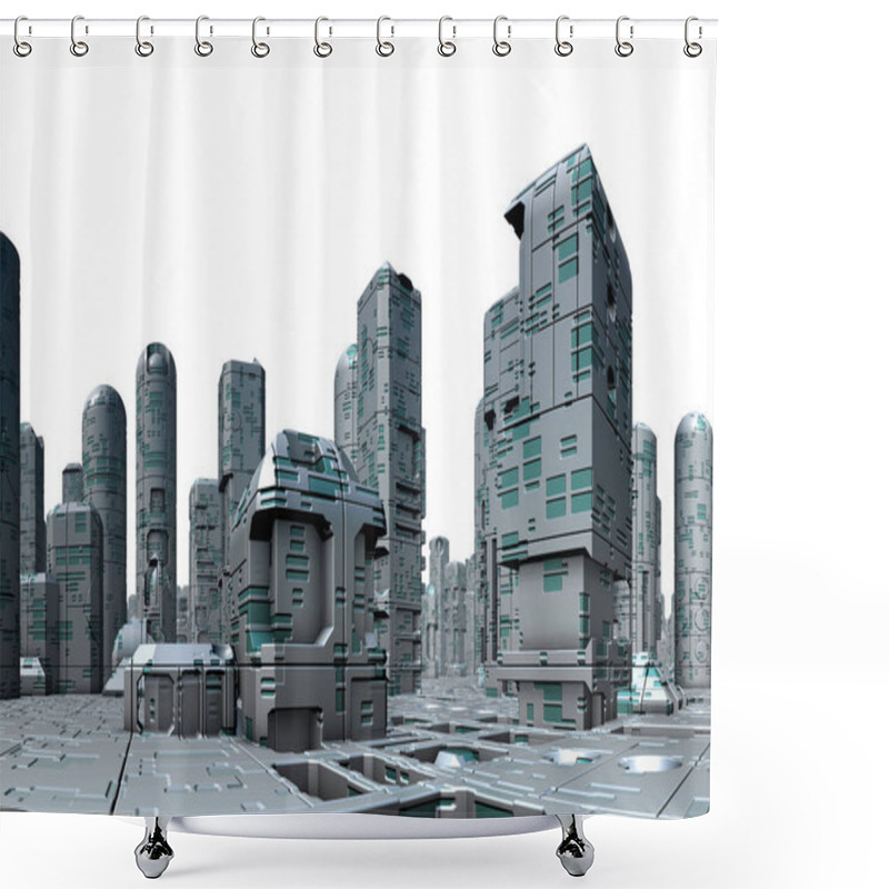 Personality  3D Rendered Futuristic City On White Background - 3D Illustration Shower Curtains