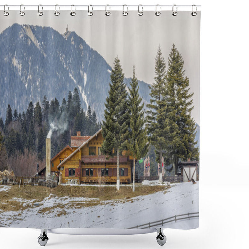 Personality  Mountain Landscape With Chalet Shower Curtains