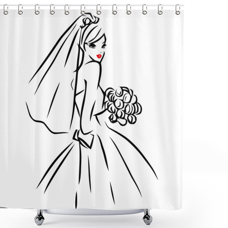 Personality  Vector Ink Line Art Bride Shower Curtains