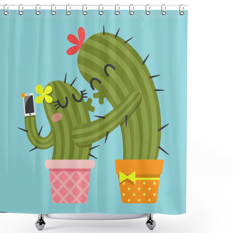 Personality  Kissing Couple Of Cactus Taking Selfie Shower Curtains