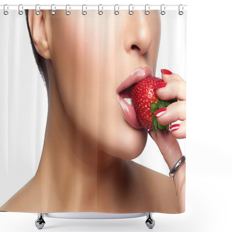 Personality  Sweet Bite. Healthy Mouth Biting Strawberry Shower Curtains