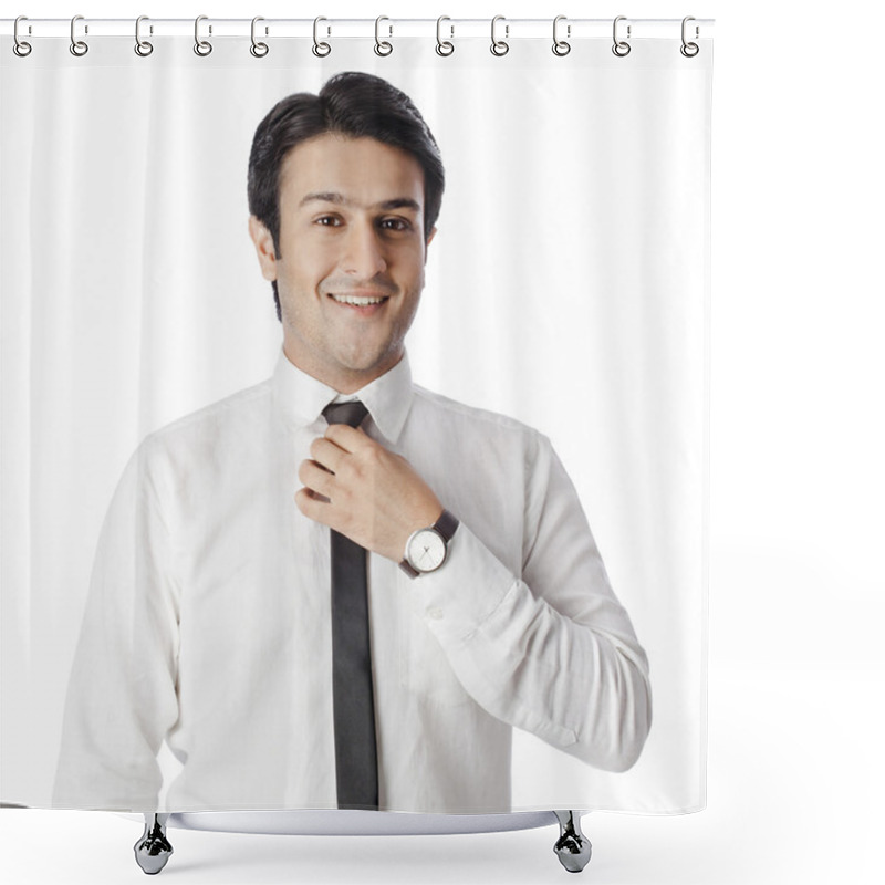 Personality  Businessman Adjusting Tie Shower Curtains