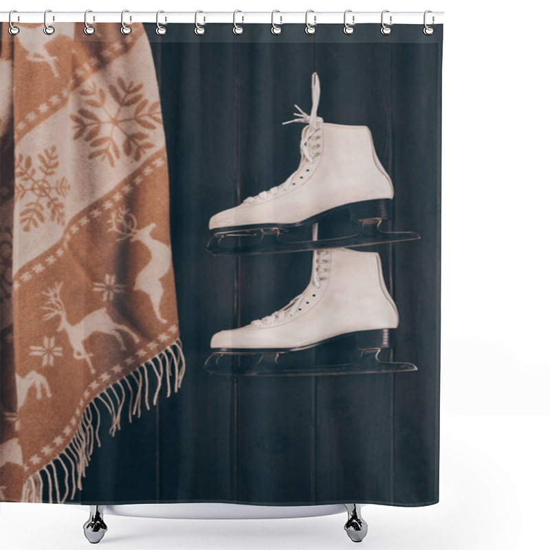 Personality  Pair Of White Skates And Scarf Hanging On Wall Shower Curtains