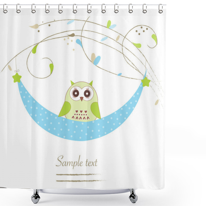 Personality  Newborn Baby Boy Cradle With Owl Baby Shower Greeting Card Shower Curtains