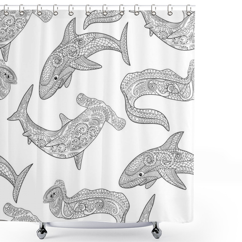 Personality  Oceanic Animals Zentangle Seamless Pattern. Shower Curtains