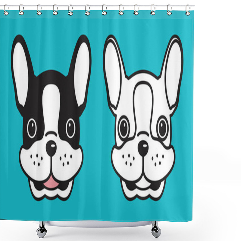 Personality  Dog Vector French Bulldog Pug Head Smile Illustration Logo Icon Character Cartoon Shower Curtains