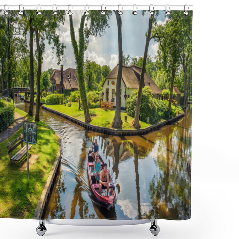 Personality  Tourists On A Sightseeing Boat In The Village Of Giethoorn, Netherlands Shower Curtains