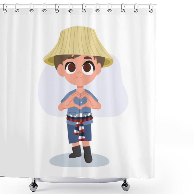 Personality  Cute Cartoon Farmer Making A Heart Hand Gesture Shower Curtains