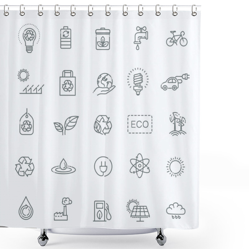 Personality  Simple Set Of Eco Related Vector Line Icons Shower Curtains