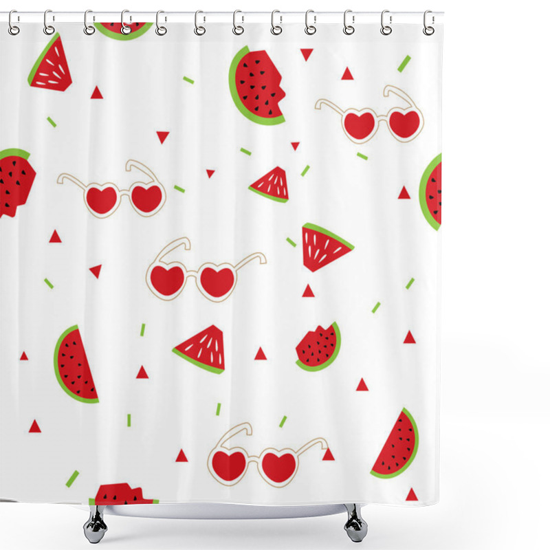 Personality  Hello Summer Doodle Illustration With Hand Drawn Lettering And Fruit Cartoon Characters. Vector Illustration Shower Curtains