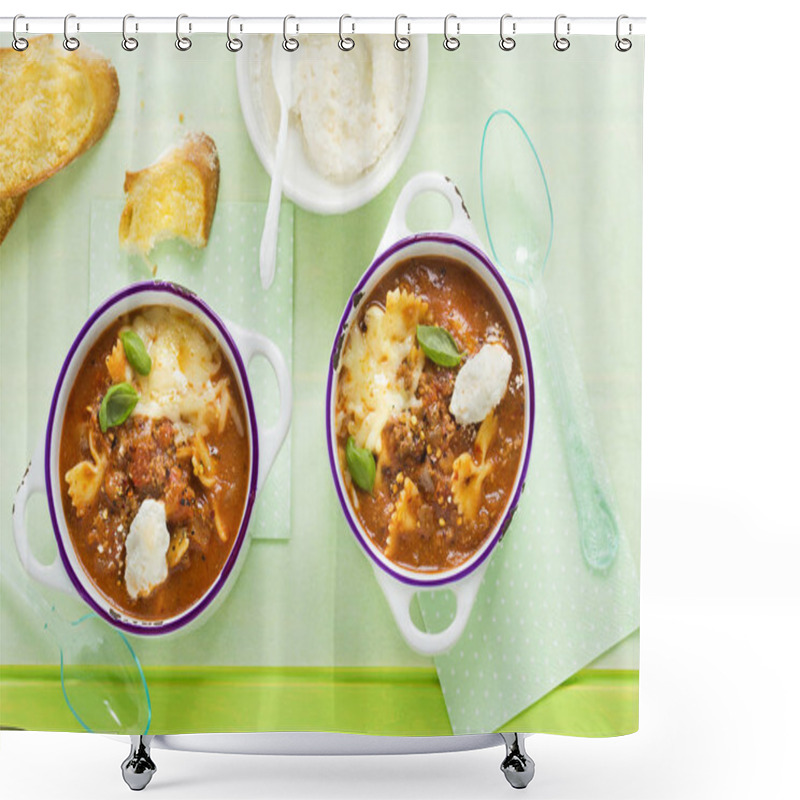 Personality  Lasagne Pasta Soup With Ricotta And Basil  Shower Curtains