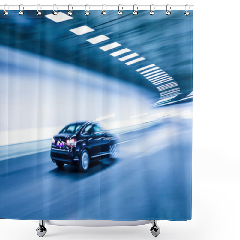 Personality  Interior Of An Urban Tunnel With Car,motion Blur Shower Curtains