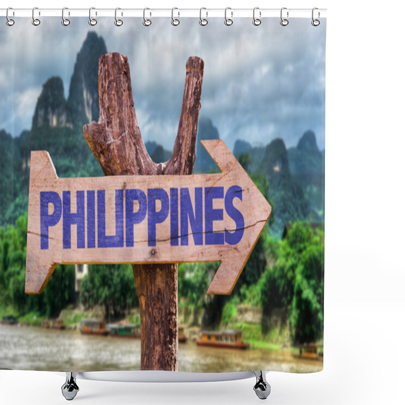 Personality  Philippines Wooden Sign Shower Curtains