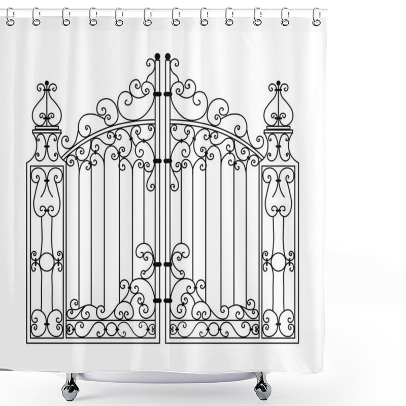 Personality  Sketch Of Metal Gates, Double-leaf Garden Door, Original, Illustration Of Forged Products Shower Curtains