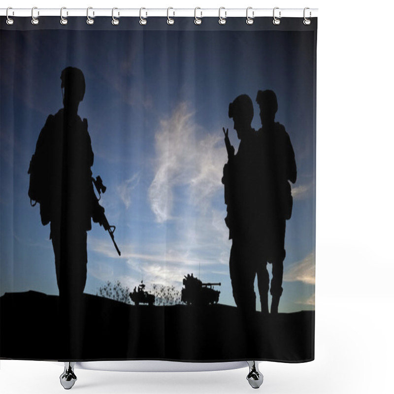 Personality  Silhouette Of Modern Soldiers Against Sunset Wky With Military V Shower Curtains