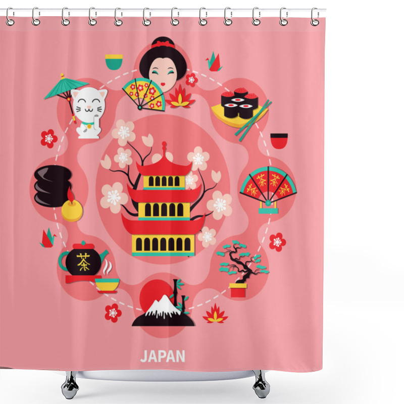 Personality  Japan Landmarks Design CCmposition  Shower Curtains