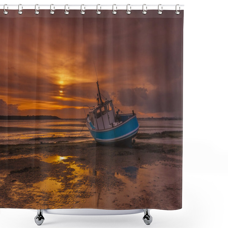 Personality  Fishing Boat Grounded At Low Tide In Poole Harbour Shower Curtains