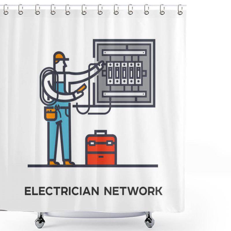 Personality  Electrician Conducts Electricity In The Electrical Panel. Shower Curtains