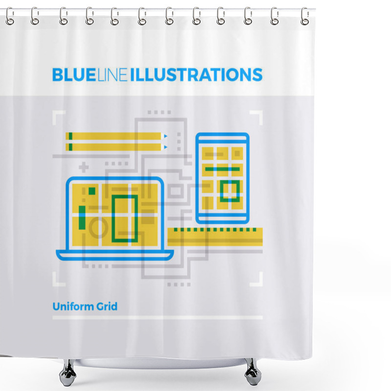 Personality  Uniform Grid Blue Line Illustration Shower Curtains