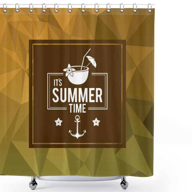 Personality  Abstract Polygonal Background With Square Frame Of Logo Text Summer Time With Coconut Cocktail Shower Curtains