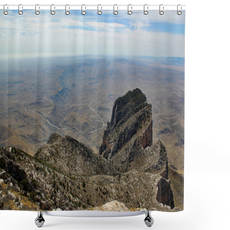 Personality  Aerial View: The Wonderful And Fascinating Landscape Of Texas - View From Guadalupe Peak / Highest Mountain In Texas Shower Curtains