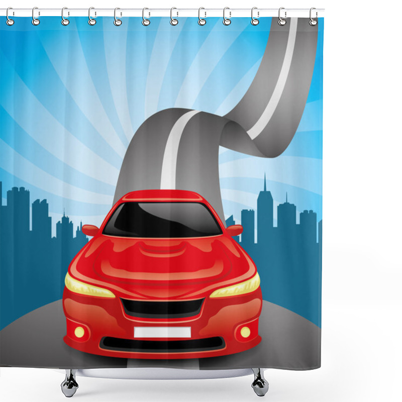 Personality  Red Car On The Road. Shower Curtains