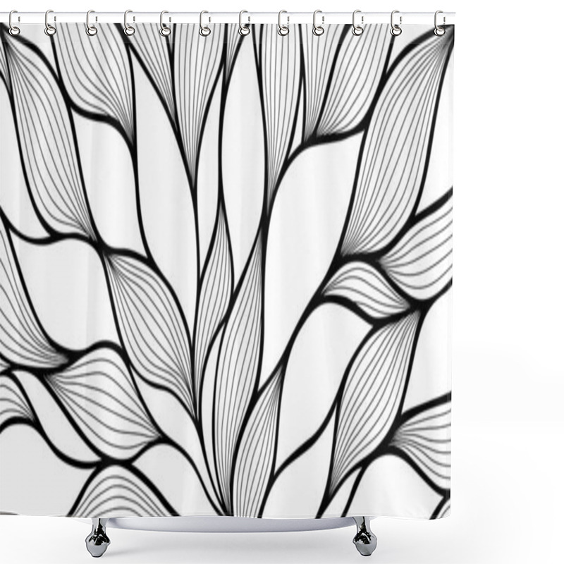 Personality  Luxury Floral Pattern With Hand Drawn Leaves. Elegant Astract Background In Minimalistic Linear Style. Trendy Line Art Design Element. Vector Illustration. Shower Curtains