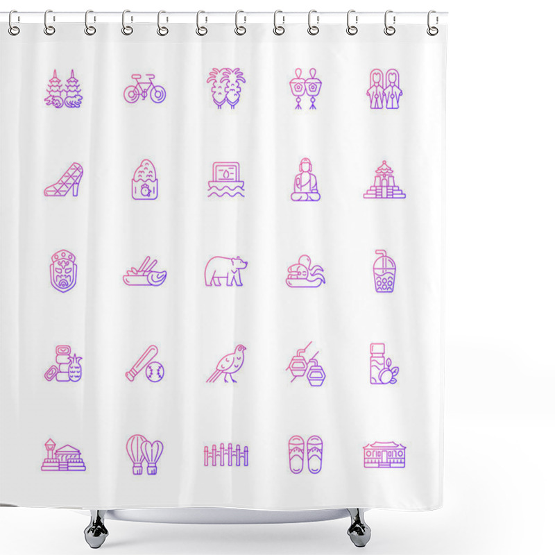 Personality  Taiwan Gradient Linear Vector Icons Set. Taiwanese Traditional National Items. Asian Cultural Elements Pack. Ethnic Heritage. Customizable Thin Line Symbols. Isolated Vector Outline Illustrations. Shower Curtains