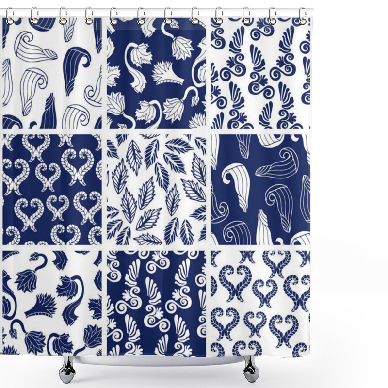 Personality  Set Of Floral And Geometrical Seamless Patterns With Leaves And Flowers. Shower Curtains