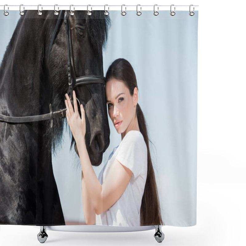 Personality  Young Woman With Horse  Shower Curtains