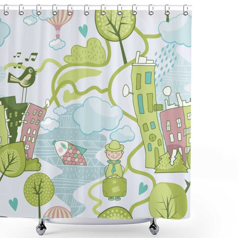 Personality  Cute Landscape Pattern Shower Curtains