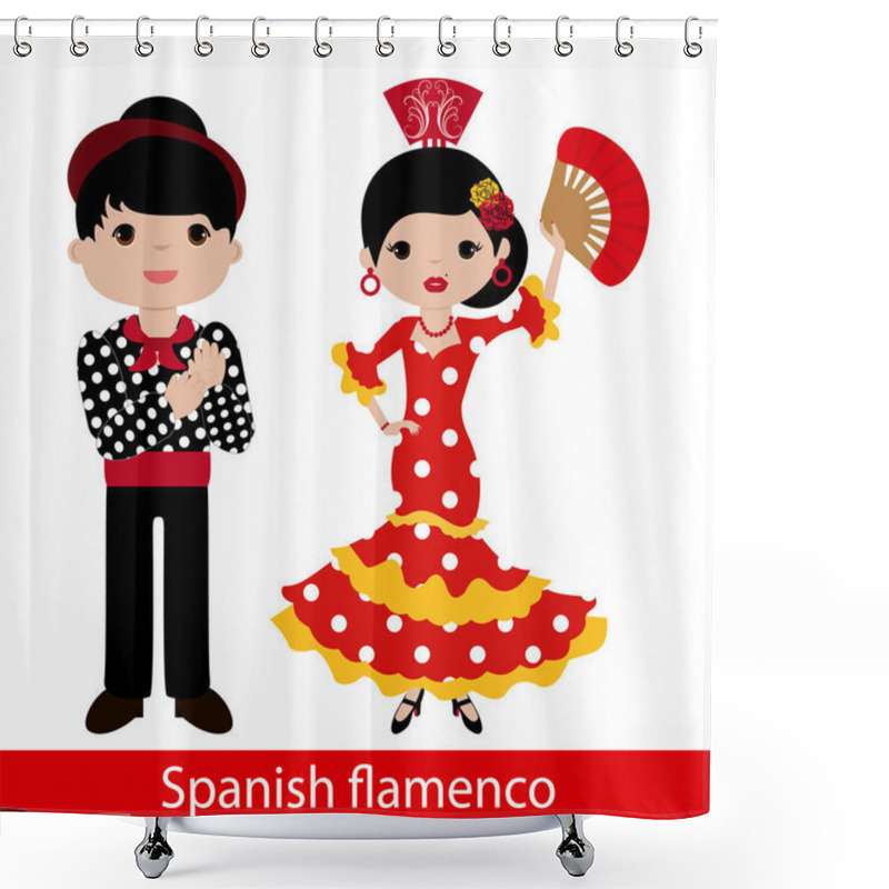 Personality  Flamenco Woman With Red Dress And Flamenco Man Shower Curtains