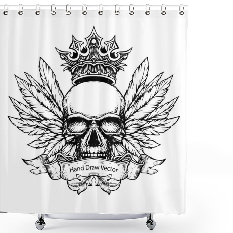 Personality  Scull With Wings And Crown Shower Curtains