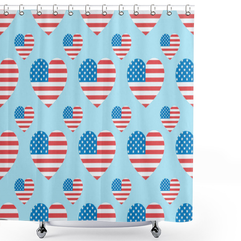 Personality  Seamless Background Pattern With Paper Cut Hearts Made Of American Flags On Blue  Shower Curtains