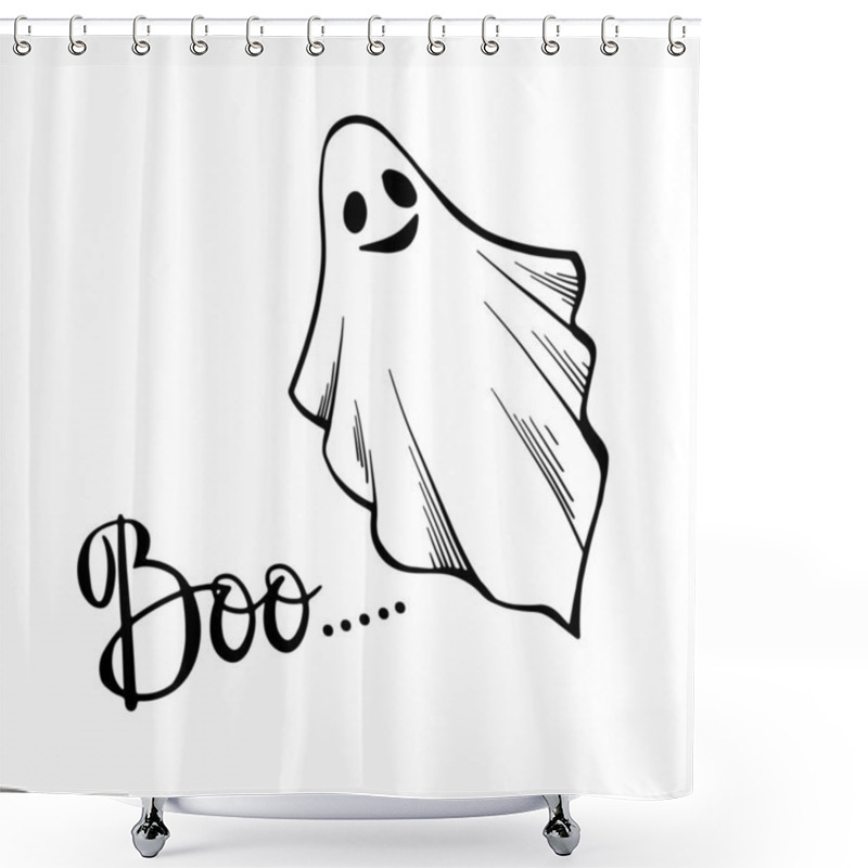 Personality  Ute Halloween Ghost And Lettering Boo. Hand Drawn Style. Line Art. Shower Curtains