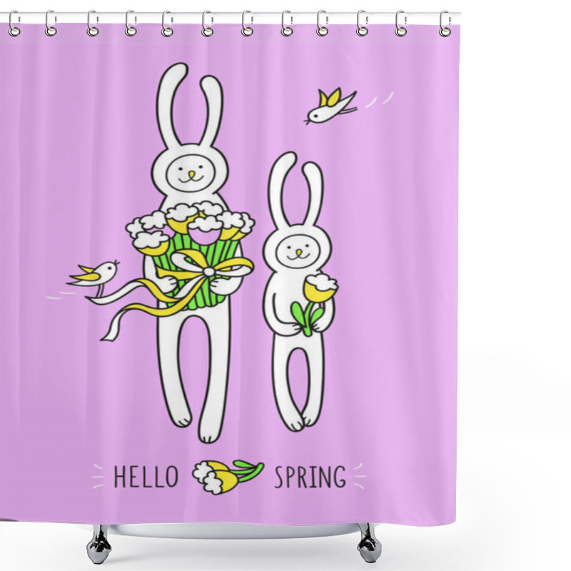 Personality   Bunny Rabbits With Bouquets  Shower Curtains