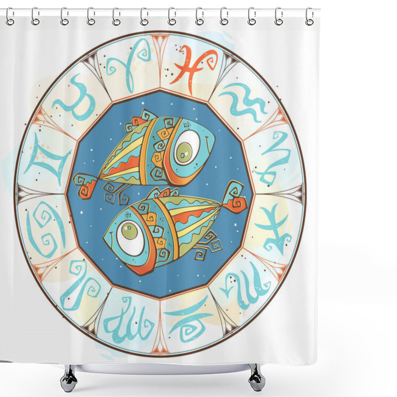 Personality  Horoscope For Children Sign Pisces In The Zodiac Circle. Shower Curtains