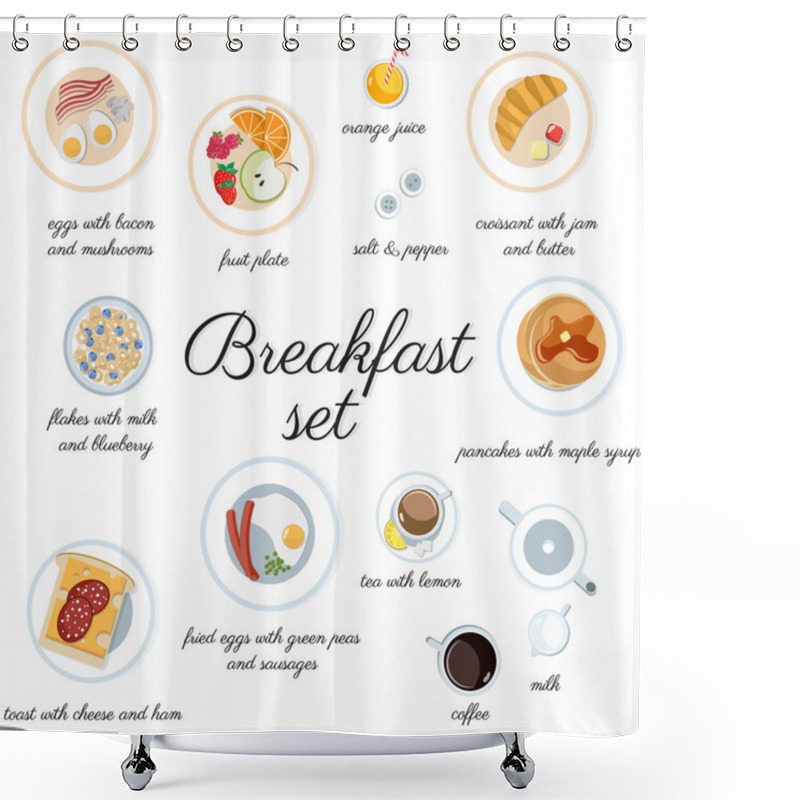 Personality  Big Breakfast Set Isolated On White Top View Shower Curtains