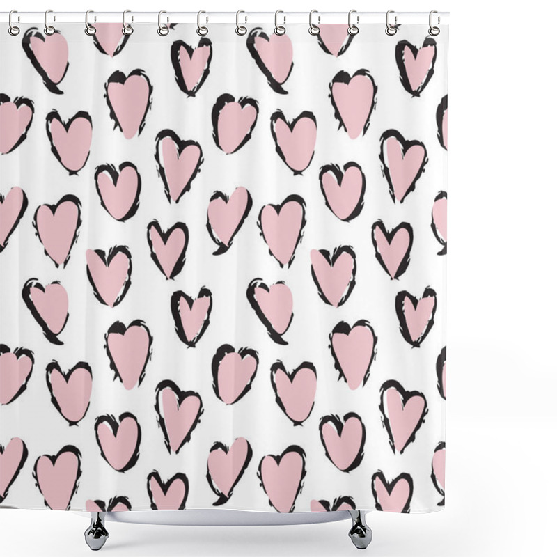 Personality  Heart Shape Brush Strokes Seamless Pattern Shower Curtains