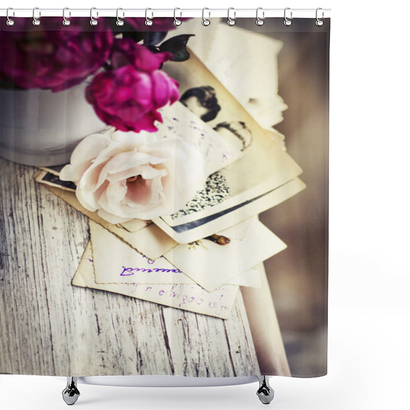 Personality  Roses With Old Letters And Postcards Shower Curtains