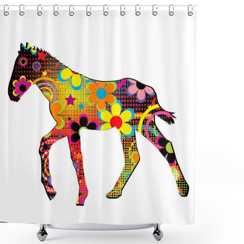 Personality  Foal Silhouette With Flowers And Dots Pattern Shower Curtains